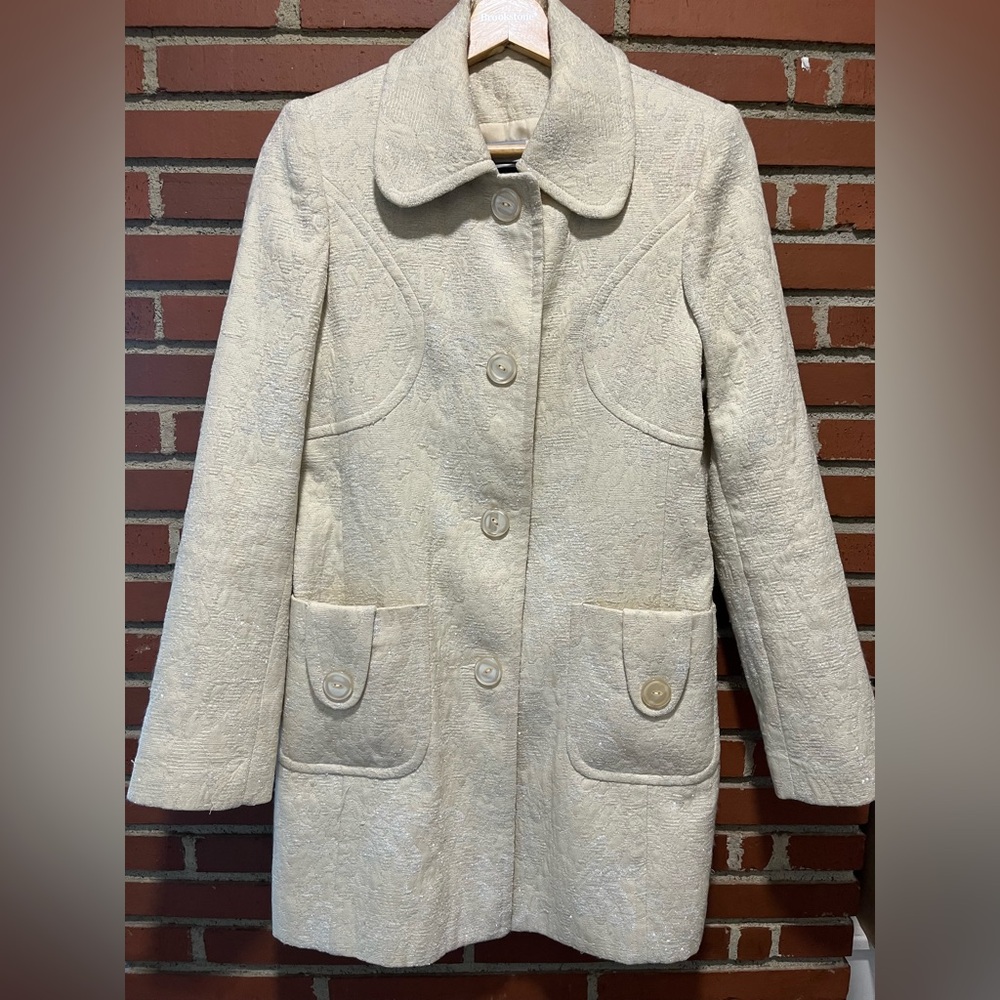 Marvin Richards Vintage Cream Pea Coat, Silver Thread, Textured Winter Coat